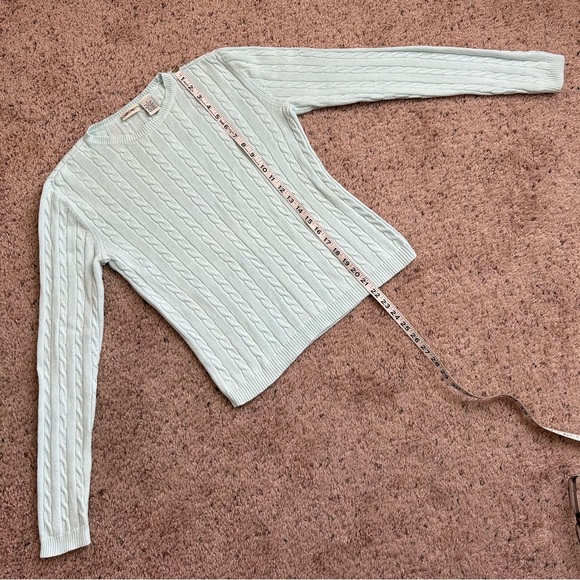 Vintage Cherokee Seafoam Green Blue Crew Neck Cable Knit Cotton Sweater Size S - Picture 7 of 7